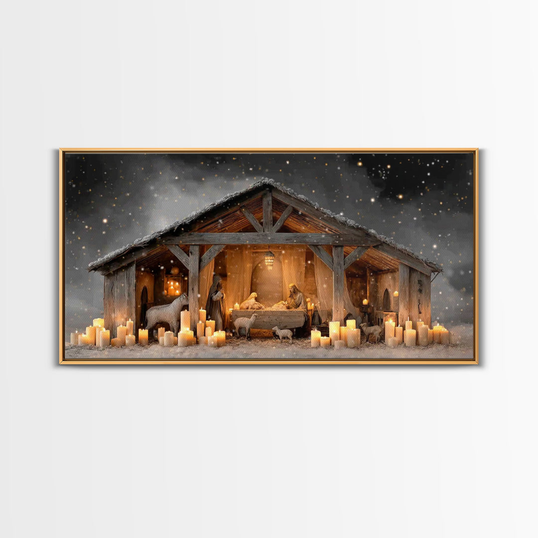 Nativity Night Peace, Framed Canvas Print, Christian Christmas Art, Christian Wall Art, Jesus Christmas Art, Christian Art Canvas, Christma