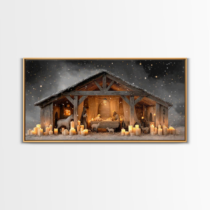 Nativity Night Peace, Framed Canvas Print, Christian Christmas Art, Christian Wall Art, Jesus Christmas Art, Christian Art Canvas, Christma