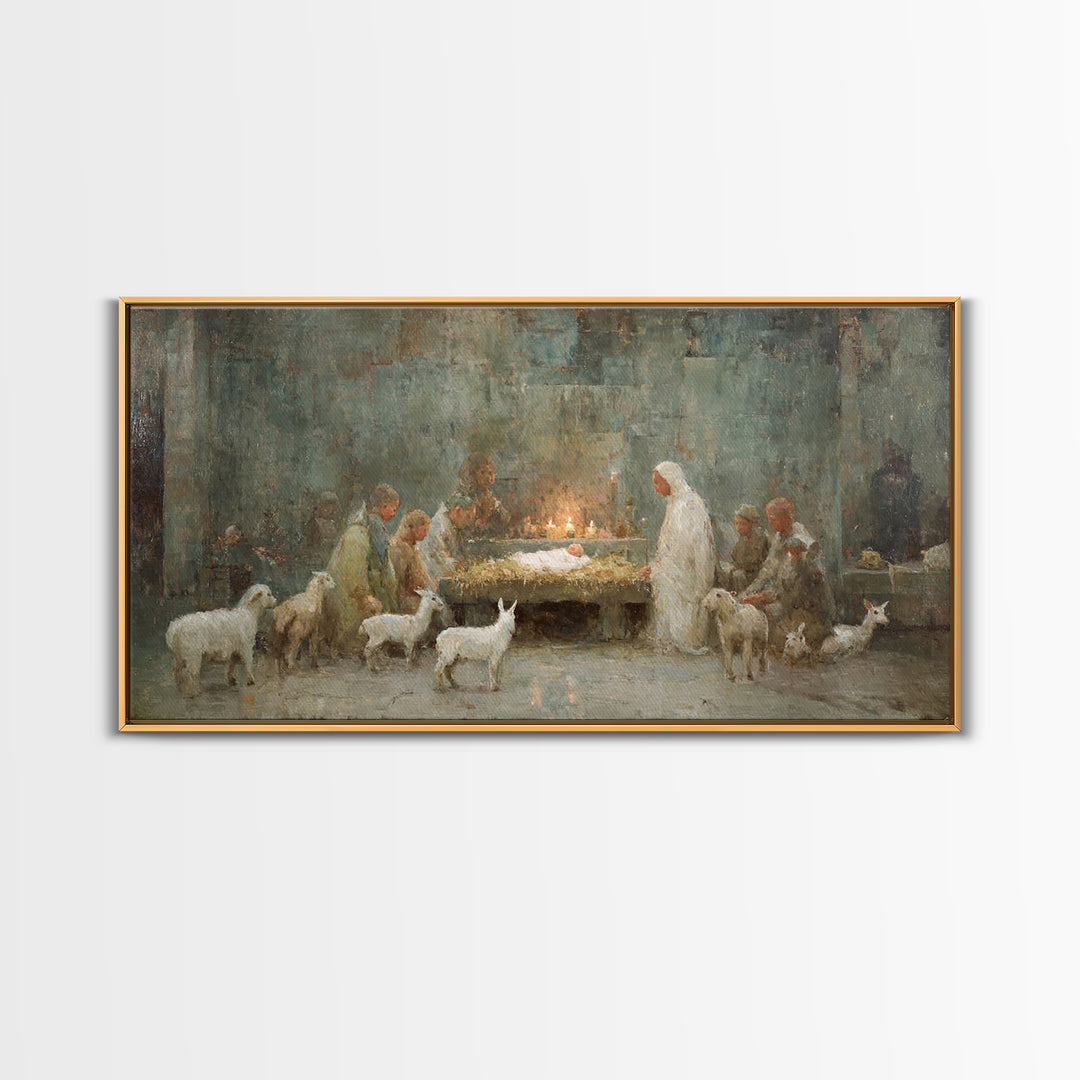 Shepherds At Dawn, Framed Canvas Print, Christian Wall Art, Christian Art Canvas, Jesus Painting, Christian Christmas Art, Christian Art