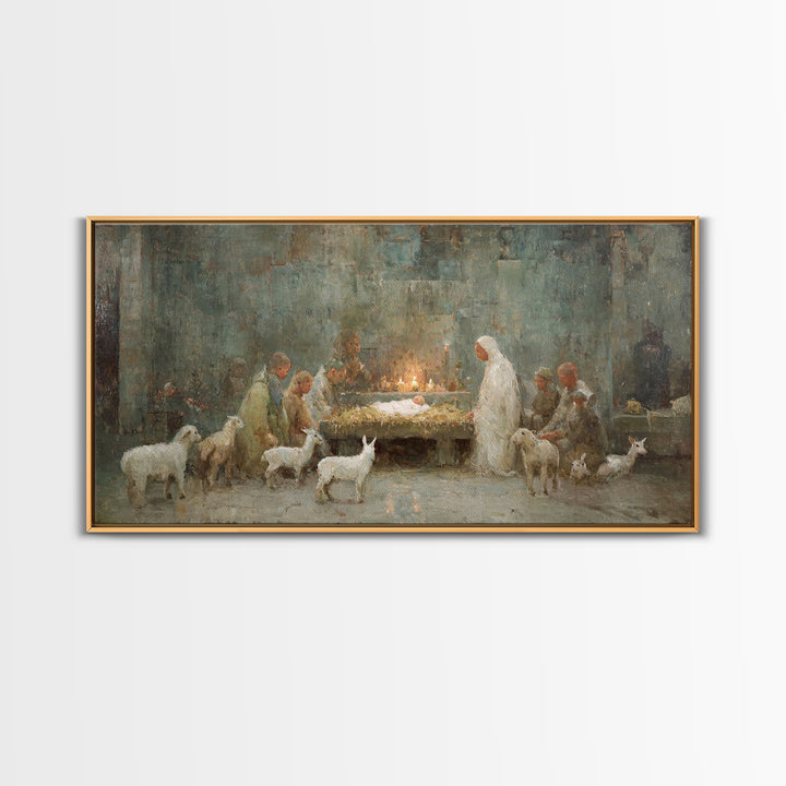 Shepherds At Dawn, Framed Canvas Print, Christian Wall Art, Christian Art Canvas, Jesus Painting, Christian Christmas Art, Christian Art