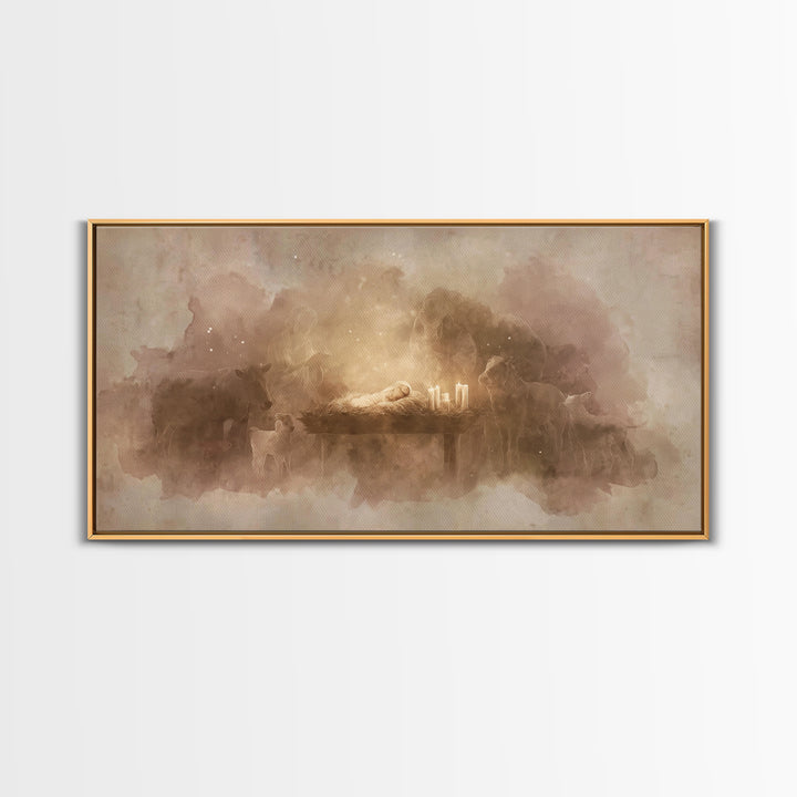 Silent Manger Light – Framed Canvas Print – Christian Art Canvas – Christian Christmas Art – Jesus Painting – Christmas Art – Christian Art