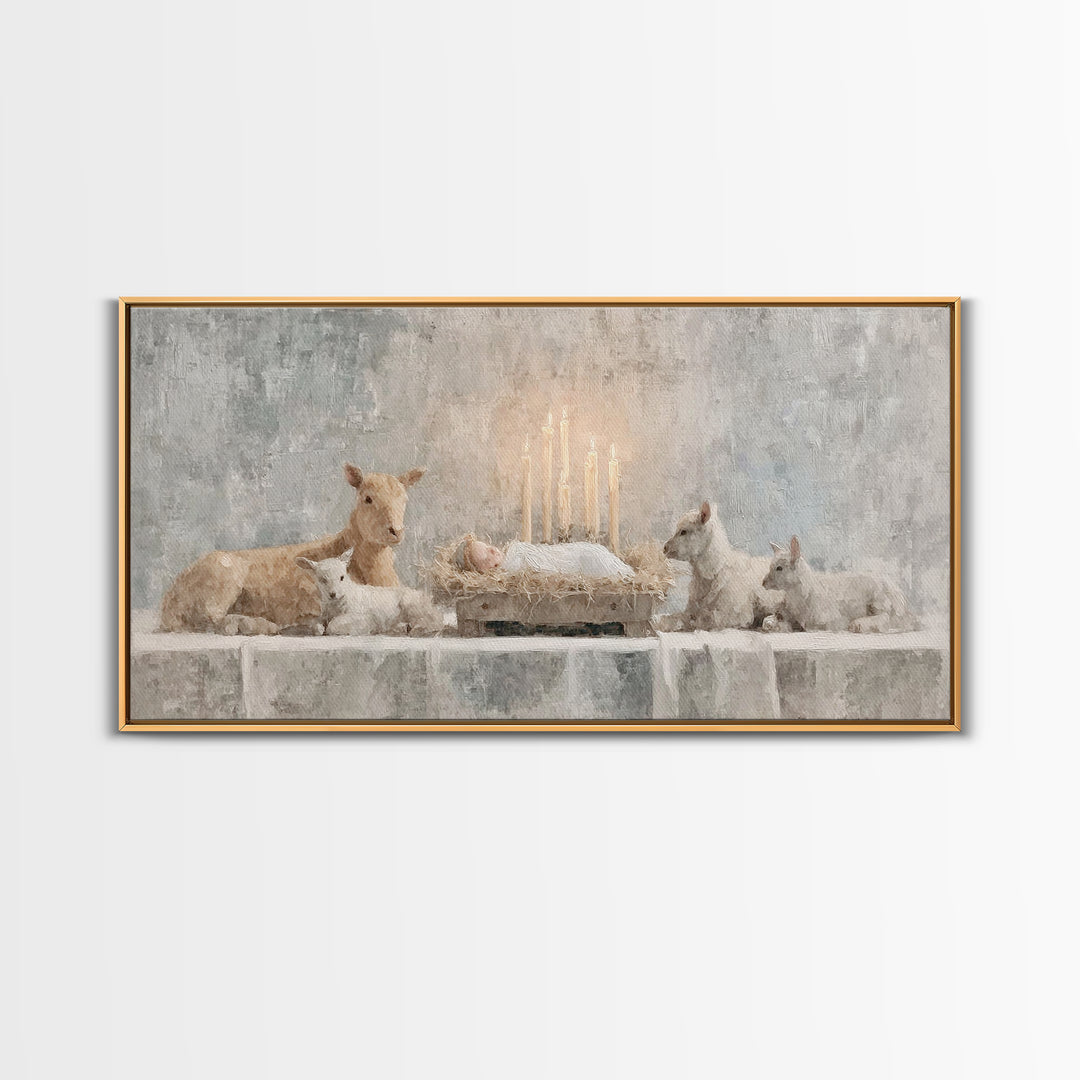Heavenly Manger Light | Framed Canvas Print | Jesus Painting | Christian Art Canvas | Christian Christmas Art | Christian Wall Art