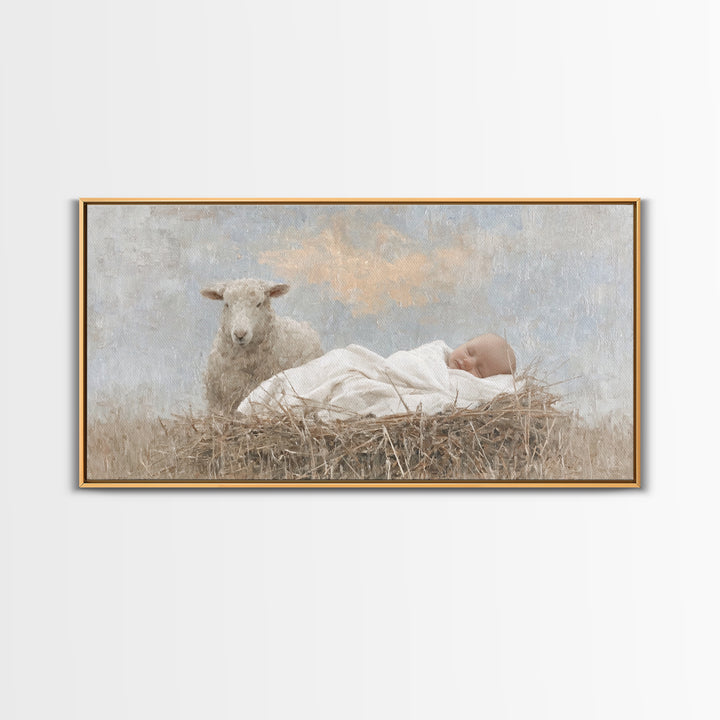 Little Lamb Grace – Framed Canvas Print – Christian Art Canvas – Jesus Painting – Christian Christmas Art – Christian Wall Art – Canvas