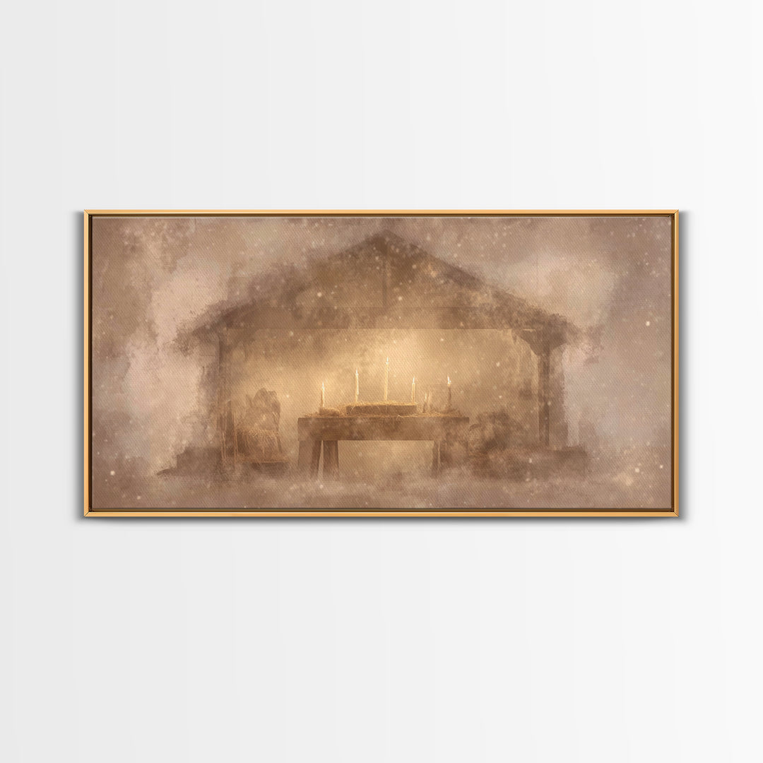 Bethlehem Shelter Calm – Framed Canvas Print – Christian Art Canvas – Christian Christmas Art – Christmas Wall Art – Christian Decor – Subt