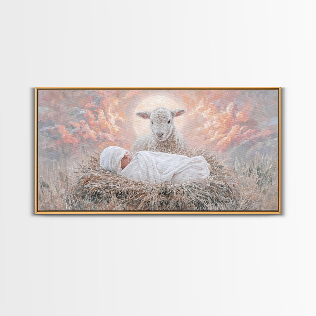 Holy Morning Light, Framed Canvas Print, Christian Art Canvas, Jesus Painting, Christian Wall Art, Christian Christmas Art, Christmas Art