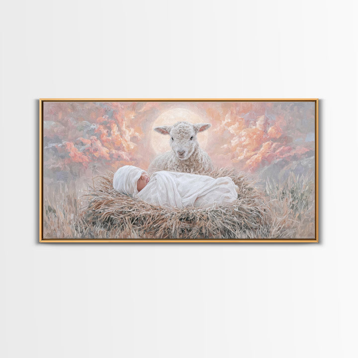 Holy Morning Light, Framed Canvas Print, Christian Art Canvas, Jesus Painting, Christian Wall Art, Christian Christmas Art, Christmas Art