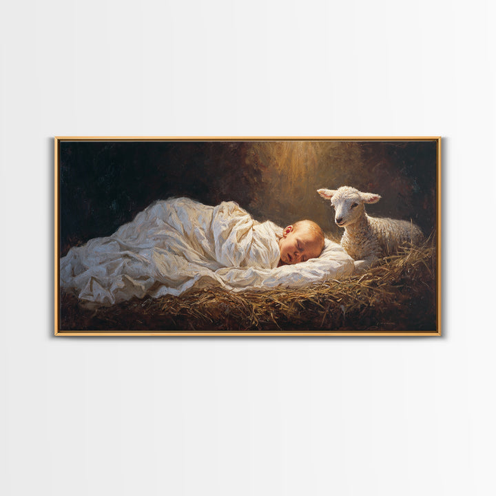 Silent Manger Light | Framed Canvas Print | Christian Art Canvas | Christmas Wall Art | Jesus Painting | Modern Christian Art | Christian G