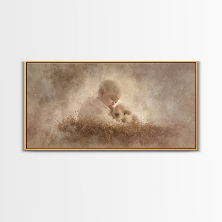 Divine Cradle Peace, Framed Canvas Print, Christian Christmas Art, Christian Wall Art, Jesus Painting, Christian Art Canvas, Christmas Deco