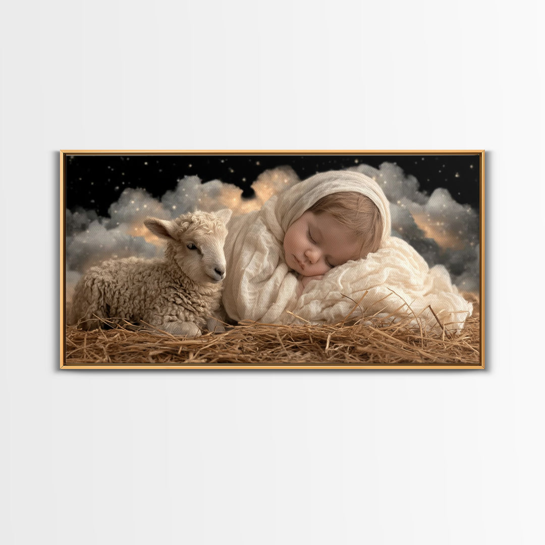 Starry Manger Grace | Framed Canvas Print | Christian Wall Art | Christian Art Canvas | Jesus Christmas Art | Christmas Art Work | Christia