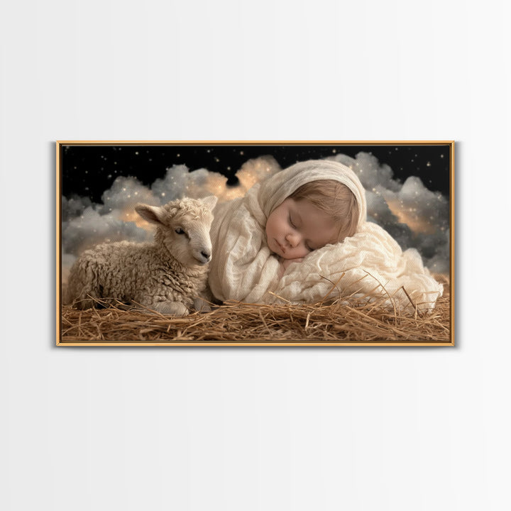 Starry Manger Grace | Framed Canvas Print | Christian Wall Art | Christian Art Canvas | Jesus Christmas Art | Christmas Art Work | Christia