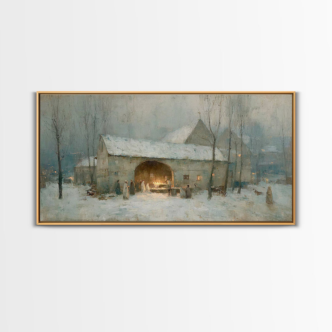 Snowbound Gathering Light | Framed Canvas Print | Christmas Art | Christian Wall Art | Vintage Christmas Art | Christian Art Canvas | Chris