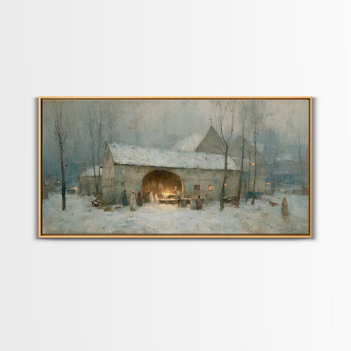 Snowbound Gathering Light | Framed Canvas Print | Christmas Art | Christian Wall Art | Vintage Christmas Art | Christian Art Canvas | Chris
