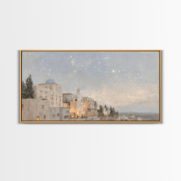 Dawn Over Bethlehem, Framed Canvas Print, Christian Wall Art, Christian Christmas Art, Christian Art Canvas, Christmas Wall Art, Modern Chr