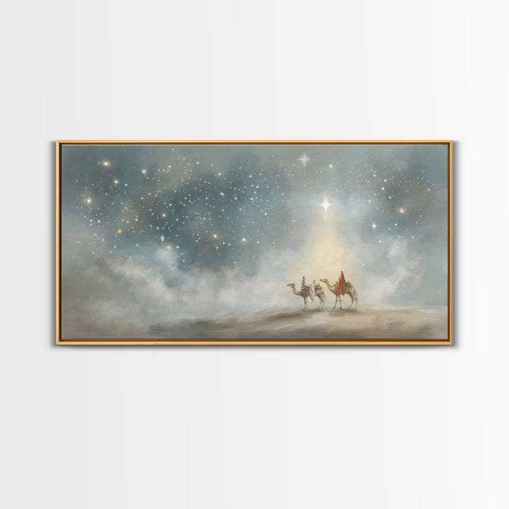 Guiding Star Journey, Framed Canvas Print, Christian Christmas Art, Christian Art Canvas, Christmas Wall Art, Blue Christian Art, Christian