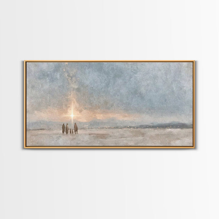 Starlit Pilgrimage | Framed Canvas Print | Christmas Art Prints | Christian Wall Art | Christian Art Canvas | Moody Christmas Art | Christi