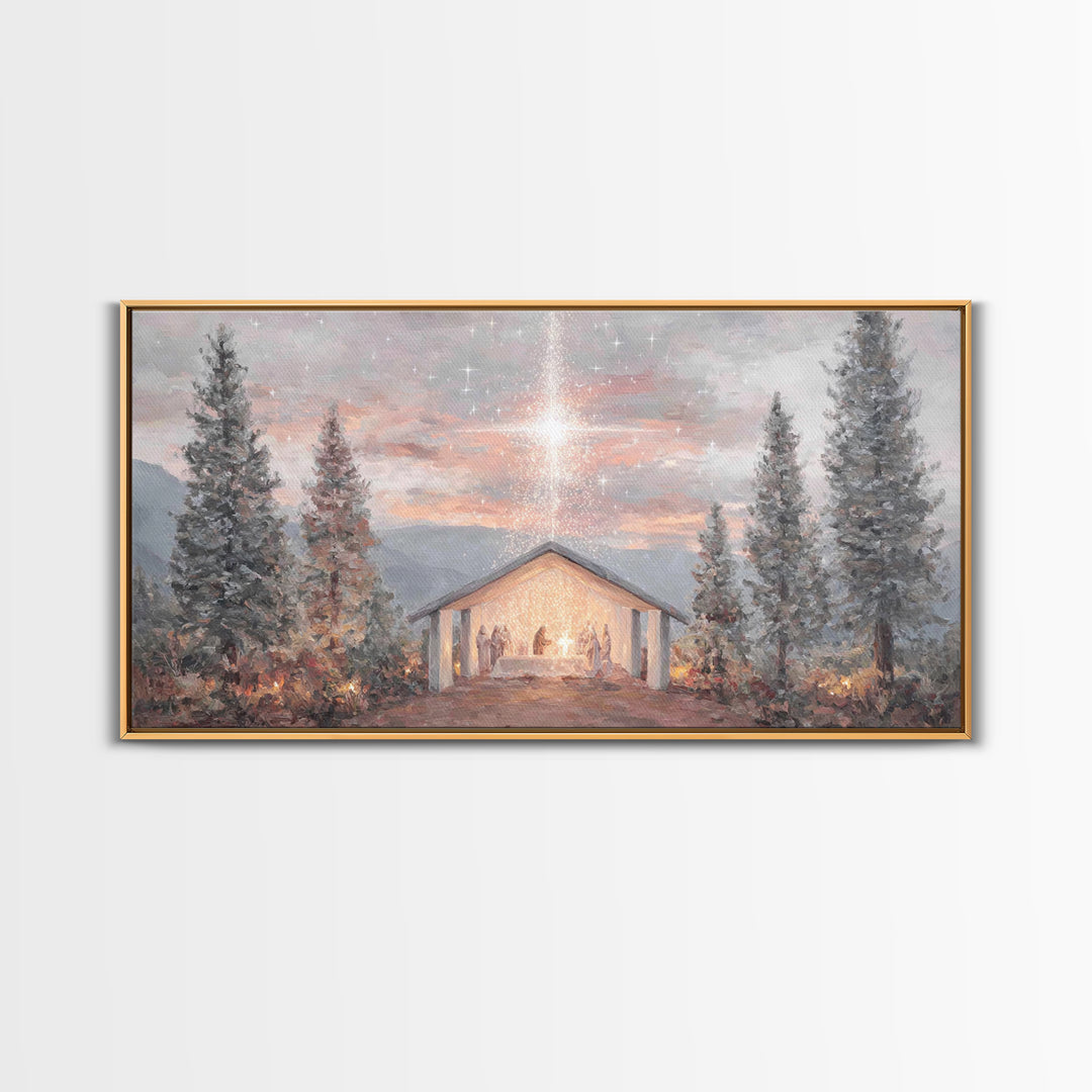Nativity Light Rising – Framed Canvas Print – Christian Christmas Art – Christmas Wall Art – Christian Art Canvas – Christian Paintings – F