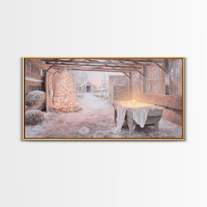Manger Dawn Promise, Framed Canvas Print, Christian Christmas Art, Christian Art Canvas, Christmas Wall Art, Christian Wall Art, Christmas