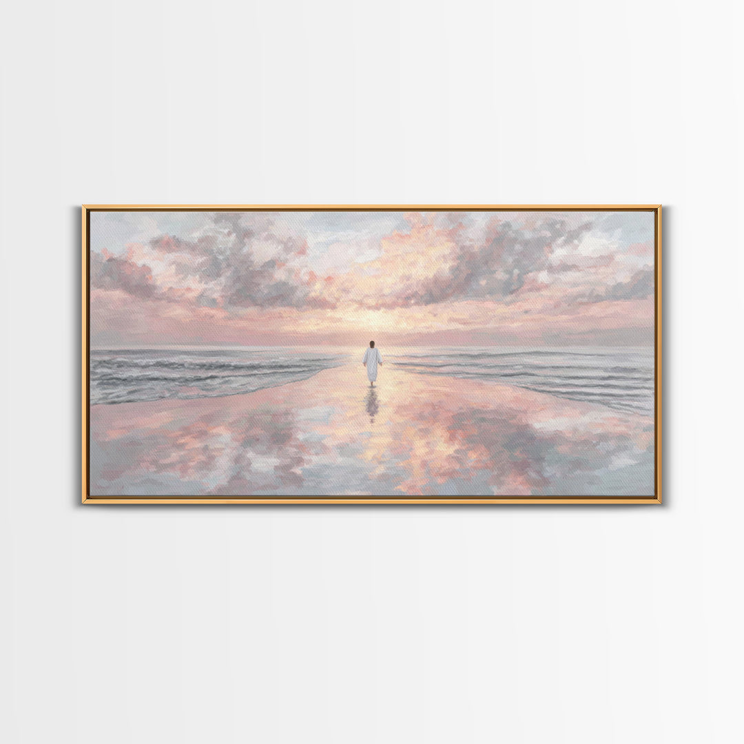 Heavenly Shore – Framed Canvas Print – Christian Wall Art – Large Jesus Painting – Christian Art Painting – Modern Christian Art – Christia