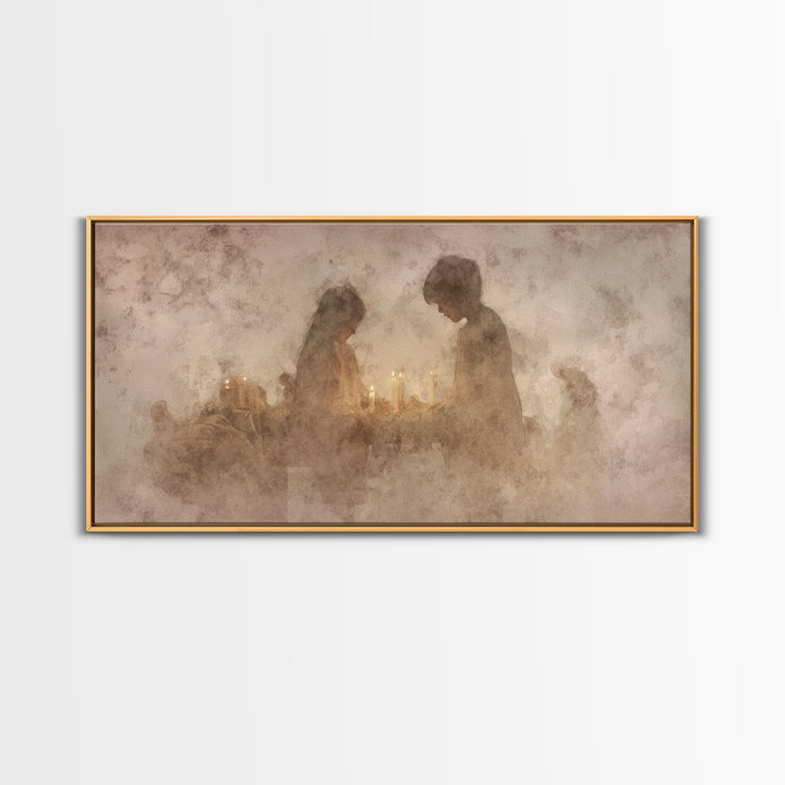 Holy Candle Prayer – Framed Canvas Print – Christian Art Canvas – Christian Wall Art – Moody Christmas Art – Christian Art Work – Christian