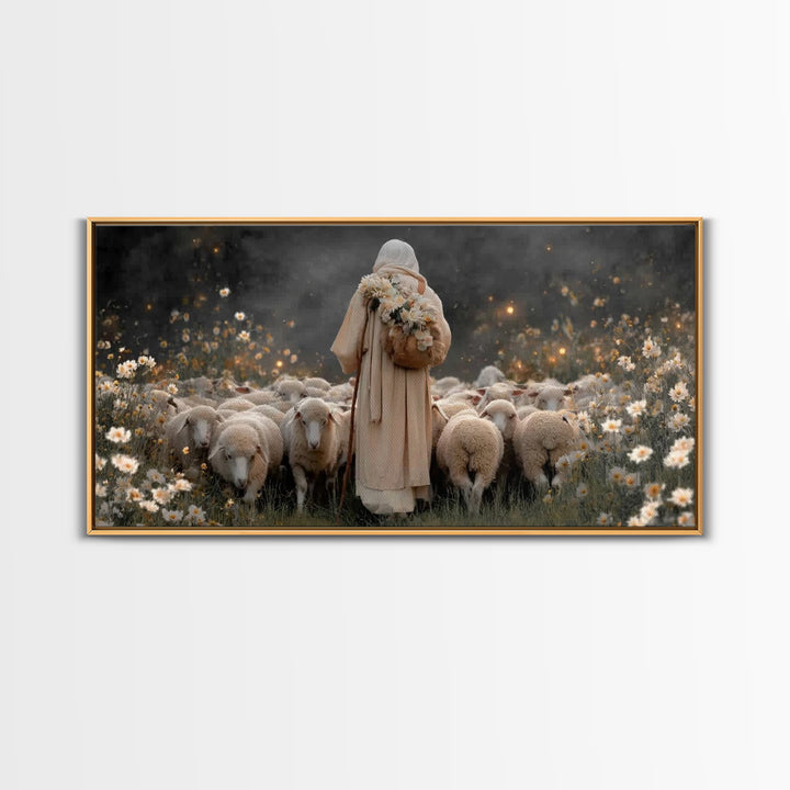 Floral Shepherd Grace – Framed Canvas Print – Christian Art Canvas – Jesus Painting – Christian Wall Art – Christian Art Gift – Christian C