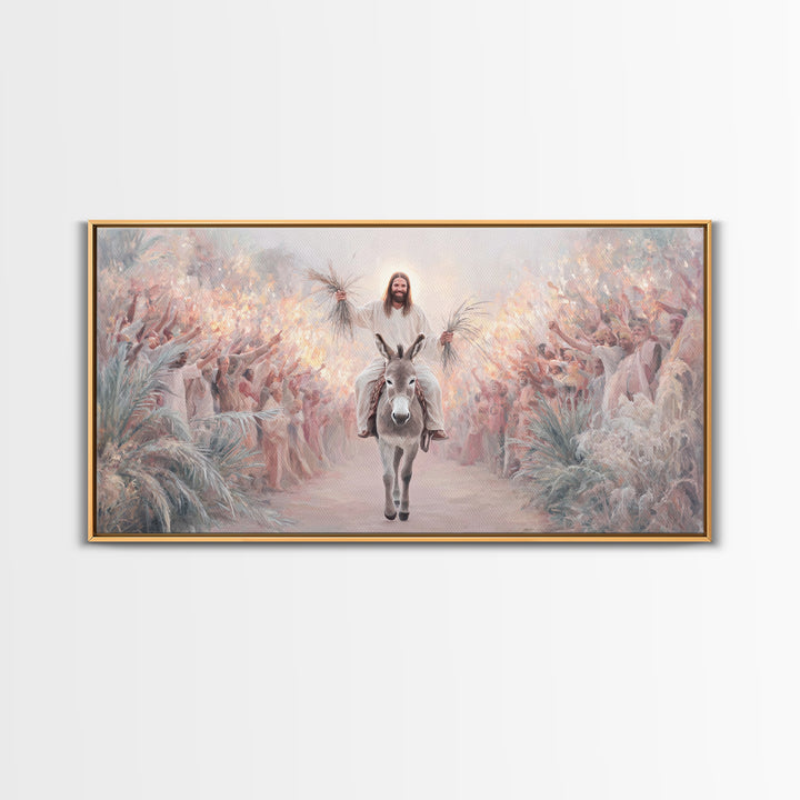 Palm Procession Joy, Framed Canvas Print, Christian Wall Art, Christian Art Canvas, Christian Gift, Christmas Art, Jesus Painting