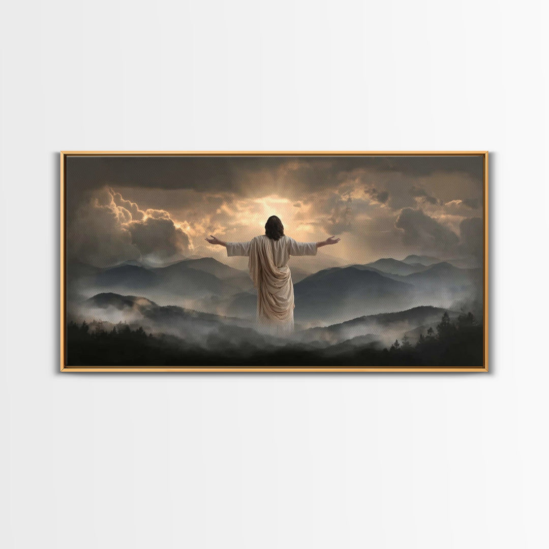 Mountain Glory Light - Framed Canvas Print - Christian Art Canvas - Christian Wall Art - Jesus Painting - Christian Gift - Christmas Art