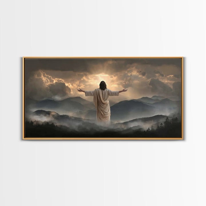 Mountain Glory Light - Framed Canvas Print - Christian Art Canvas - Christian Wall Art - Jesus Painting - Christian Gift - Christmas Art