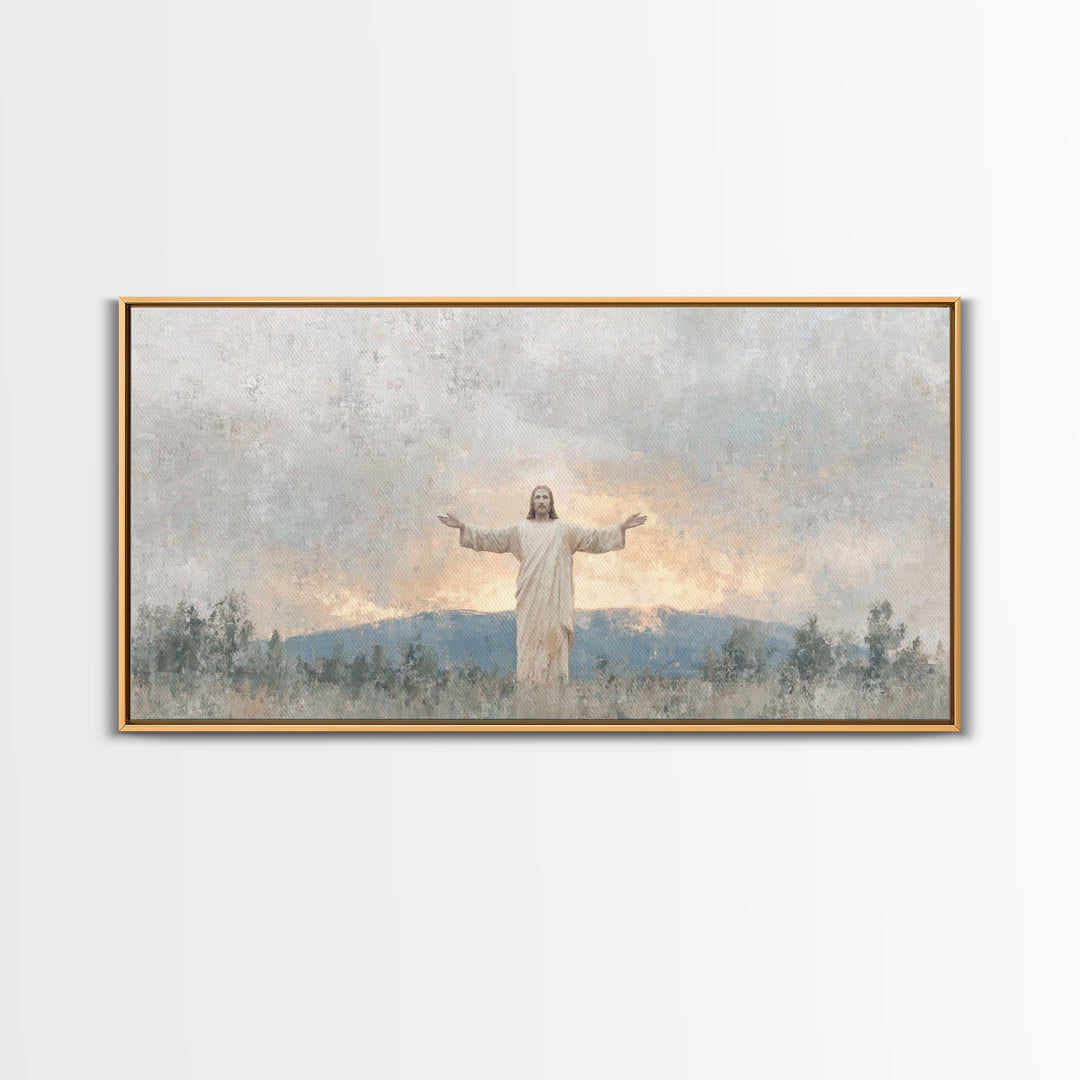 Open Arms Light | Framed Canvas Print | Christian Wall Art | Jesus Painting | Christian Art Canvas | Christian Gift | Modern Christian Art