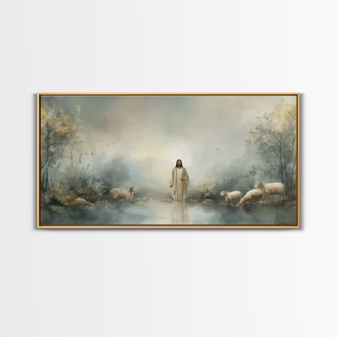 Twilight Shepherd | Framed Canvas Print | Christian Art Canvas | Jesus Painting | Christian Wall Art | Christian Painting | Christian Decor