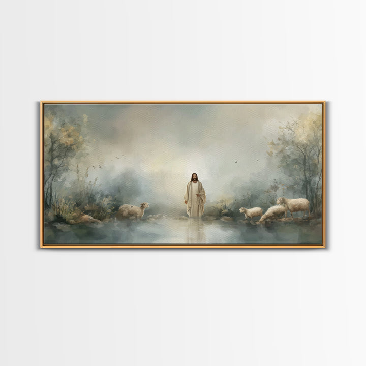 Twilight Shepherd | Framed Canvas Print | Christian Art Canvas | Jesus Painting | Christian Wall Art | Christian Painting | Christian Decor