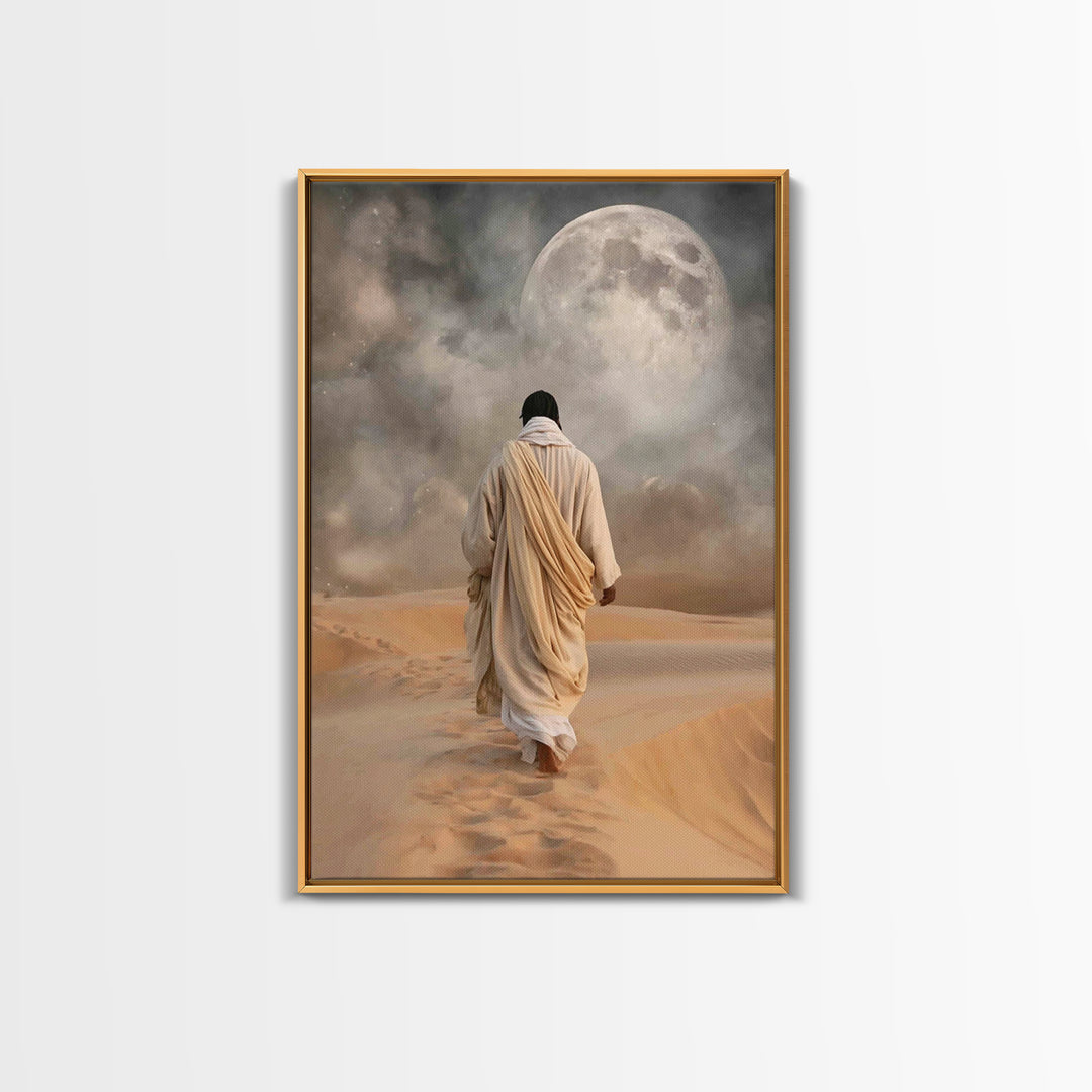 Silent Dawn Path – Framed Canvas Print – Jesus Painting – Christian Wall Art – Subtle Christian Art – Christian Art Canvas – Christian Gift