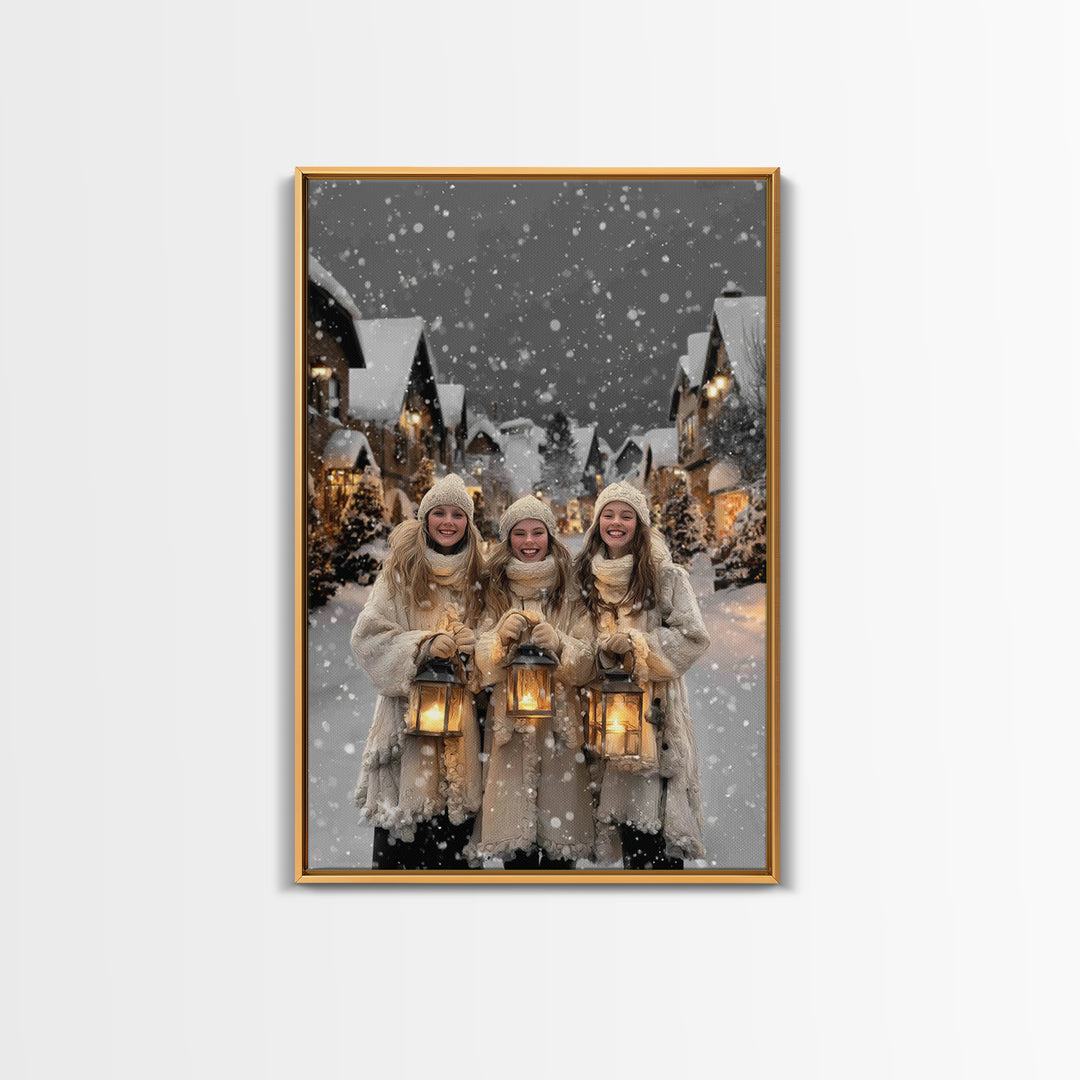 City Lanterns – Framed Canvas Print – Christian Wall Art – Christian Art Canvas – Christmas Art – Vintage Christmas Art