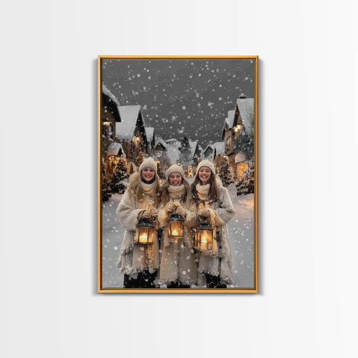 City Lanterns – Framed Canvas Print – Christian Wall Art – Christian Art Canvas – Christmas Art – Vintage Christmas Art