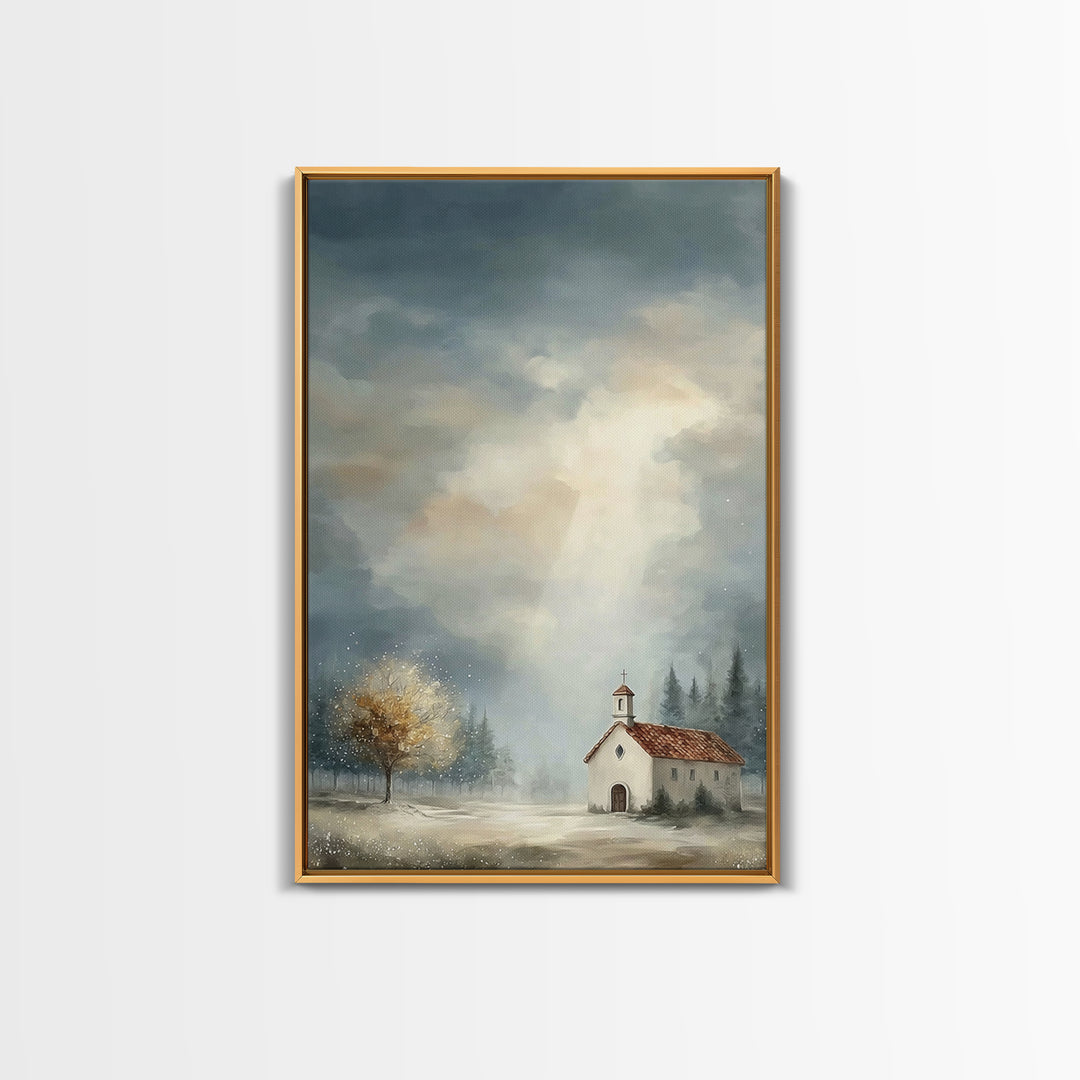 Mountain Chapel – Framed Canvas Print – Christian Art Canvas – Christian Wall Art – Christian Painting – Christian Decor