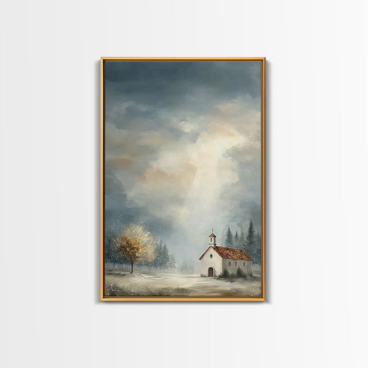 Mountain Chapel – Framed Canvas Print – Christian Art Canvas – Christian Wall Art – Christian Painting – Christian Decor
