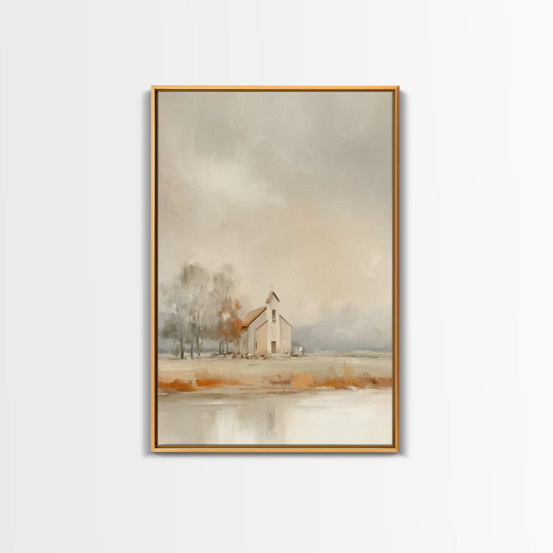 Autumn Chapel – Framed Canvas Print – Christian Wall Art – Christian Art Canvas – Christian Painting – Christian Decor