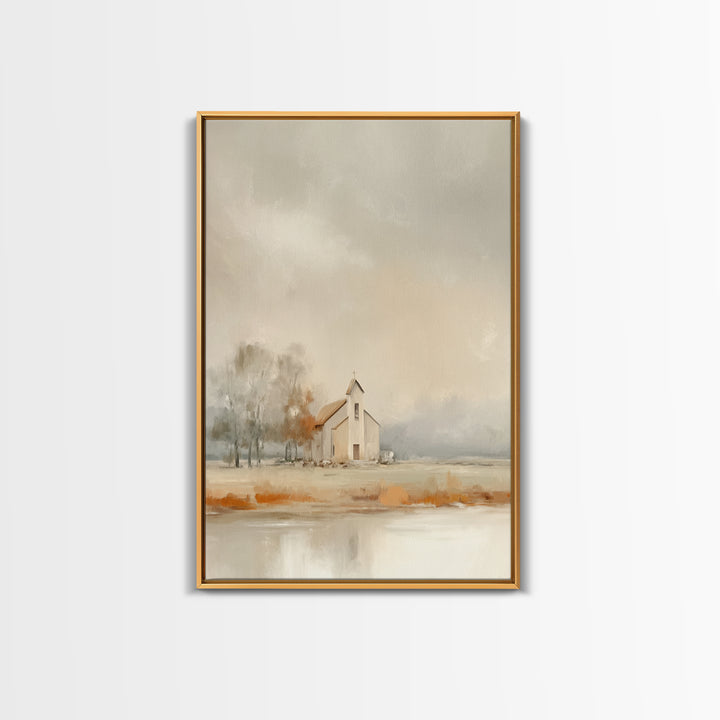 Autumn Chapel – Framed Canvas Print – Christian Wall Art – Christian Art Canvas – Christian Painting – Christian Decor