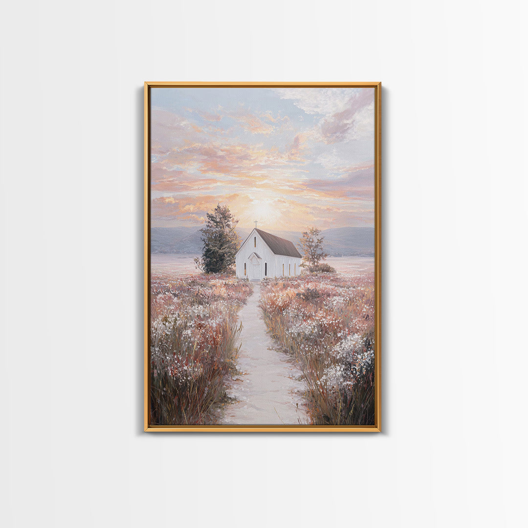 Sunrise Chapel – Framed Canvas Print – Christian Wall Art – Christian Art Canvas – Christian Painting – Christian Decor