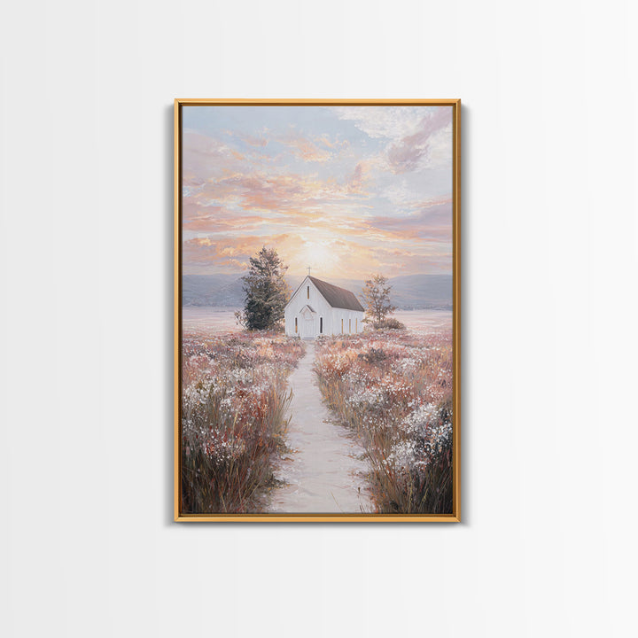 Sunrise Chapel – Framed Canvas Print – Christian Wall Art – Christian Art Canvas – Christian Painting – Christian Decor