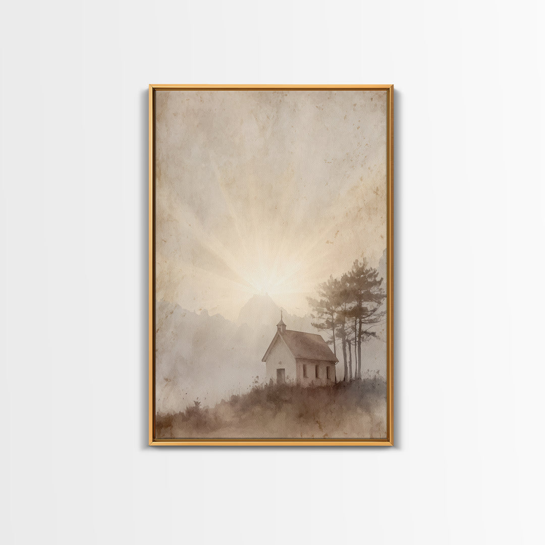 Dawn Chapel Grace – Framed Canvas Print – Christian Art Canvas – Christian Wall Art – Minimalist Christian Art – Christian Painting
