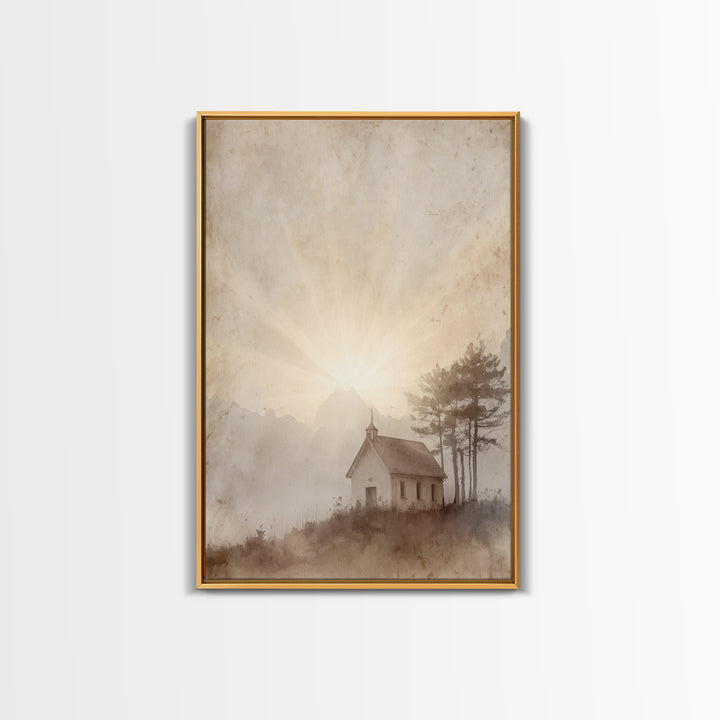 Dawn Chapel Grace – Framed Canvas Print – Christian Art Canvas – Christian Wall Art – Minimalist Christian Art – Christian Painting