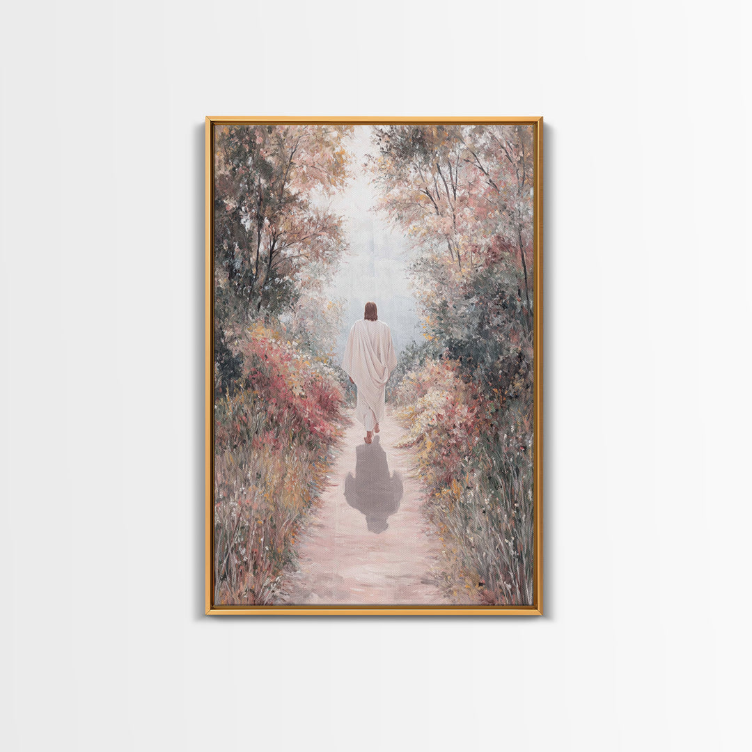 Autumn Walk Light – Framed Canvas Print – Christian Art Canvas – Christian Wall Art – Christian Art Painting – Modern Christian Painting