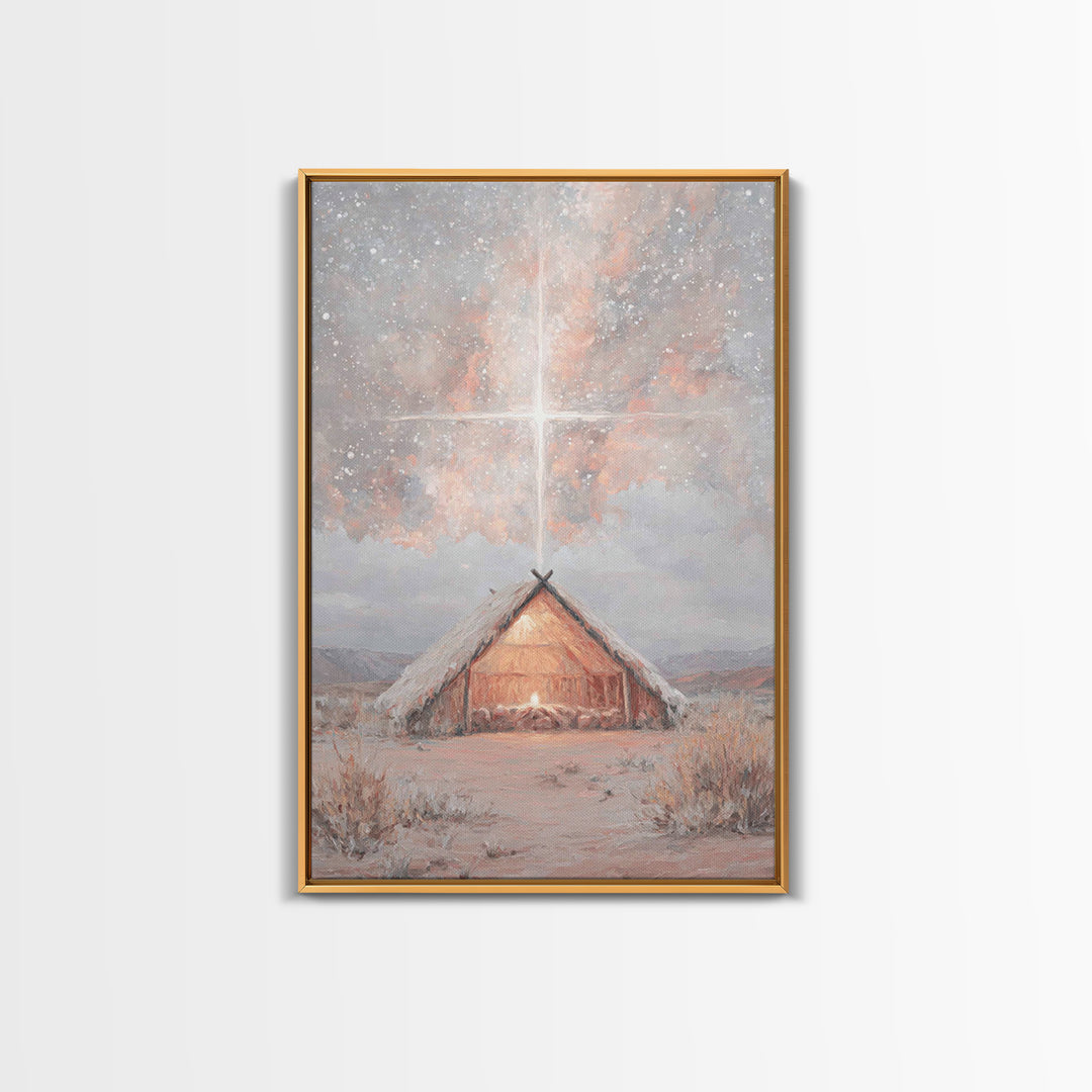 Heavenly Birth Light, Framed Canvas Print, Christian Wall Art, Christian Christmas Art, Jesus Painting, Christmas Canvas Wall Art, Christia