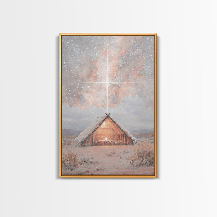 Heavenly Birth Light, Framed Canvas Print, Christian Wall Art, Christian Christmas Art, Jesus Painting, Christmas Canvas Wall Art, Christia