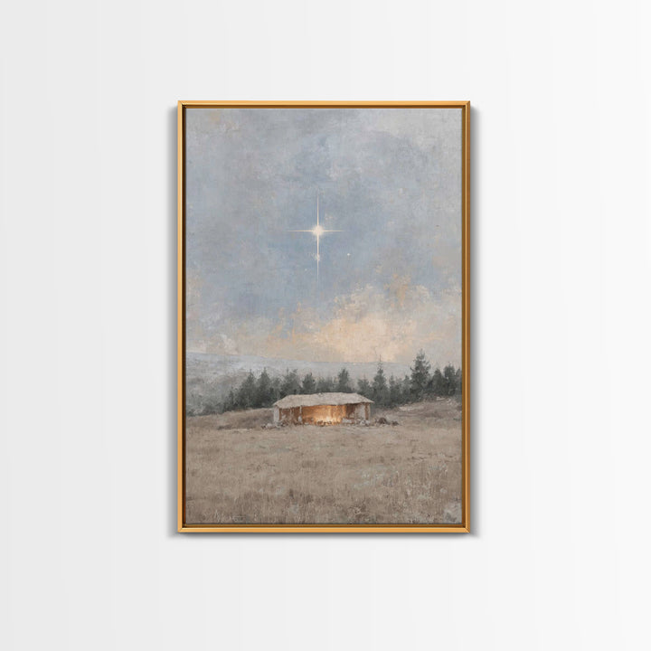 Silent Nativity Star – Framed Canvas Print – Christian Art Work – Christmas Art Prints – Jesus Painting – Christian Decorations – Modern Ch