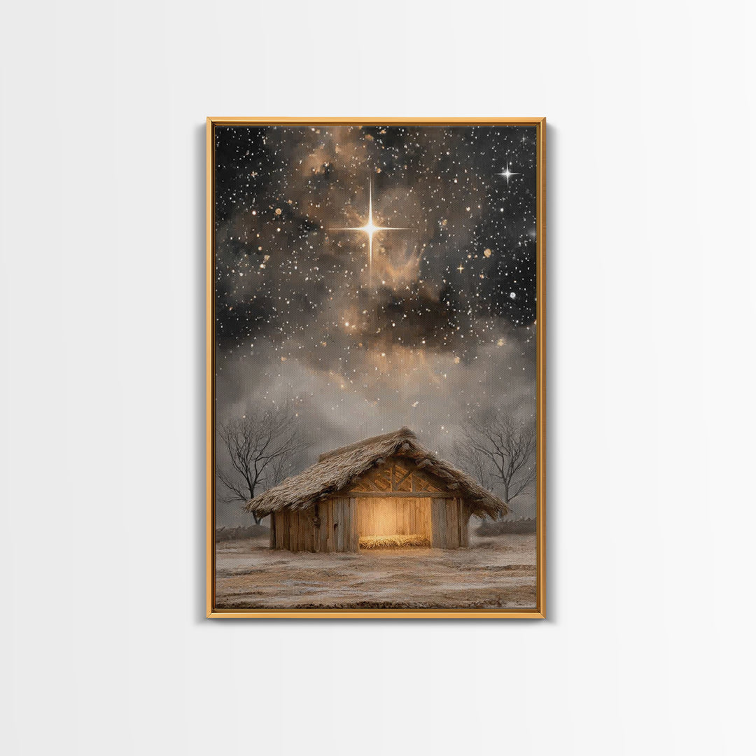 Holy Night Light | Framed Canvas Print | Christmas Canvas Wall Art | Christian Art Painting | Jesus Art Print | Christian Christmas Decor |