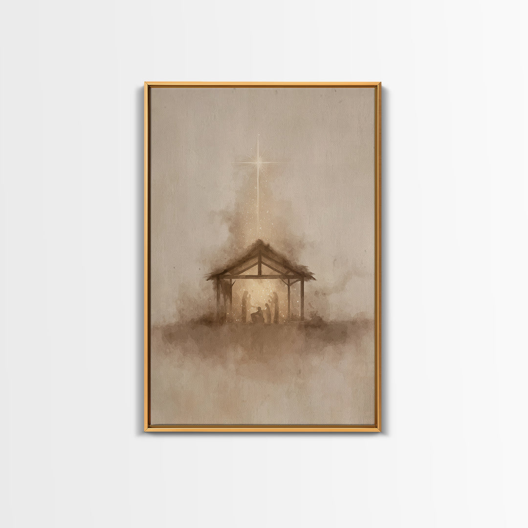 Nativity Radiance, Framed Canvas Print, Christian Art Canvas, Christmas Wall Art, Jesus Painting, Christian Christmas Art, Minimalist Chris