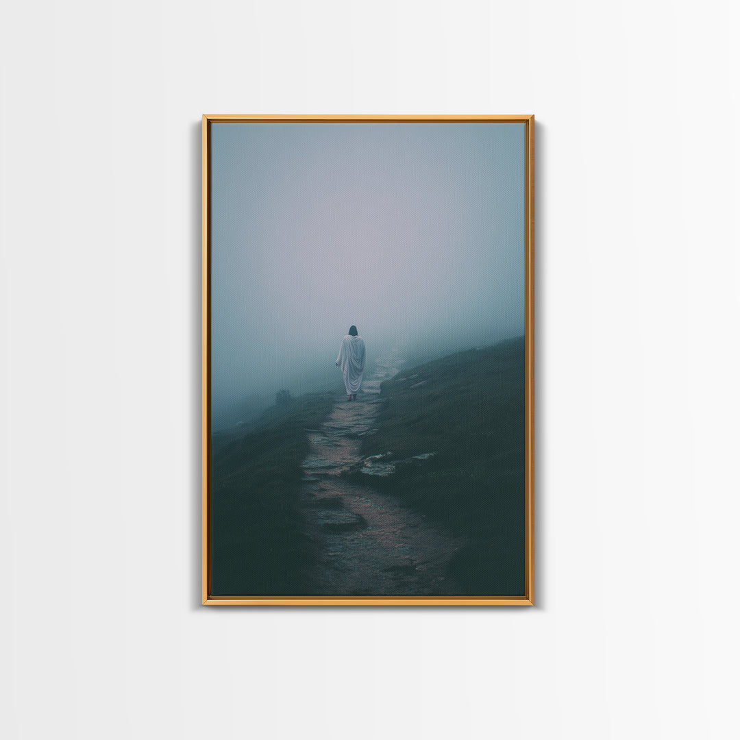 Misty Path – Framed Canvas Print – Christian Art Canvas – Jesus Painting – Christian Wall Art – Moody Christian Art – Christian Gift