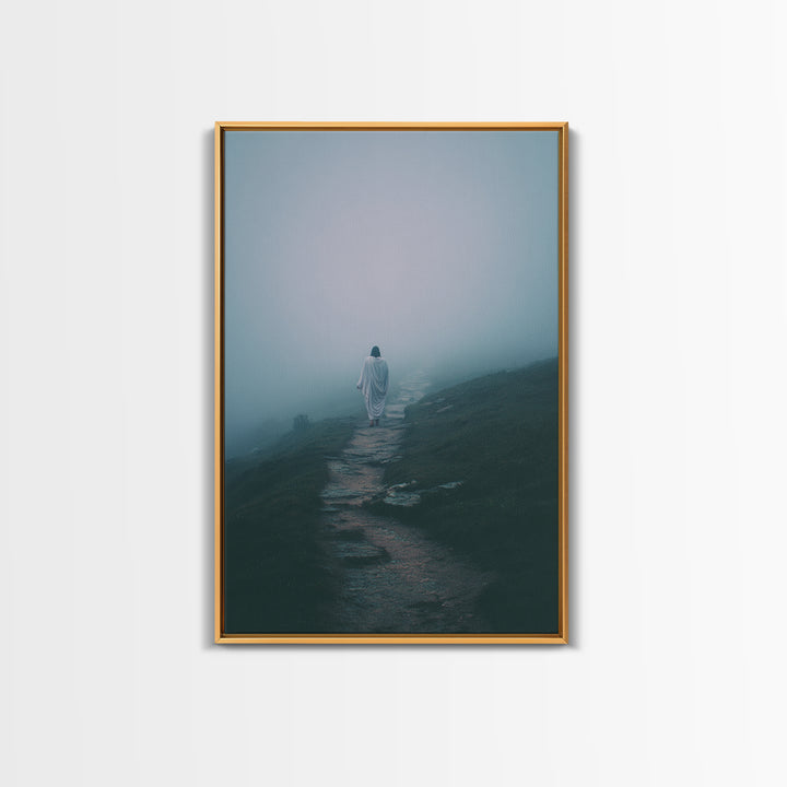 Misty Path – Framed Canvas Print – Christian Art Canvas – Jesus Painting – Christian Wall Art – Moody Christian Art – Christian Gift