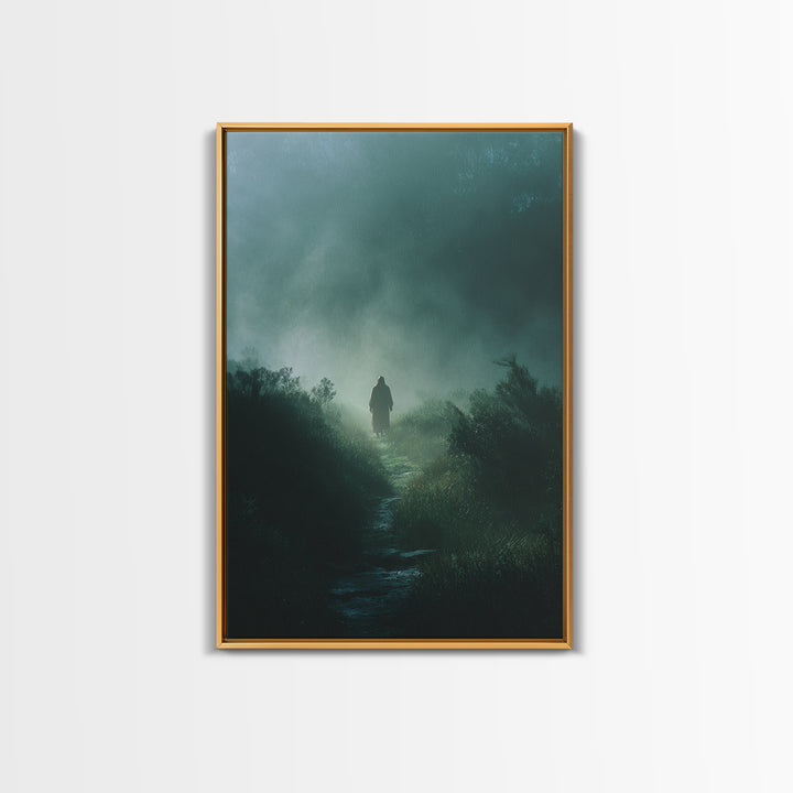 Emerald Dawn, Framed Canvas Print, Christian Wall Art, Jesus Painting, Christian Art Canvas, Moody Christian Art, Christian Christmas Art